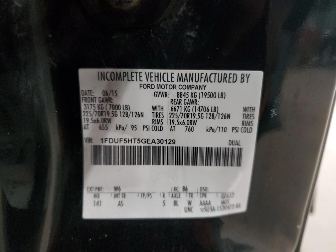 2016 Ford F550 Super Duty VIN: 1FDUF5HT5GEA30129 Lot: 93830765