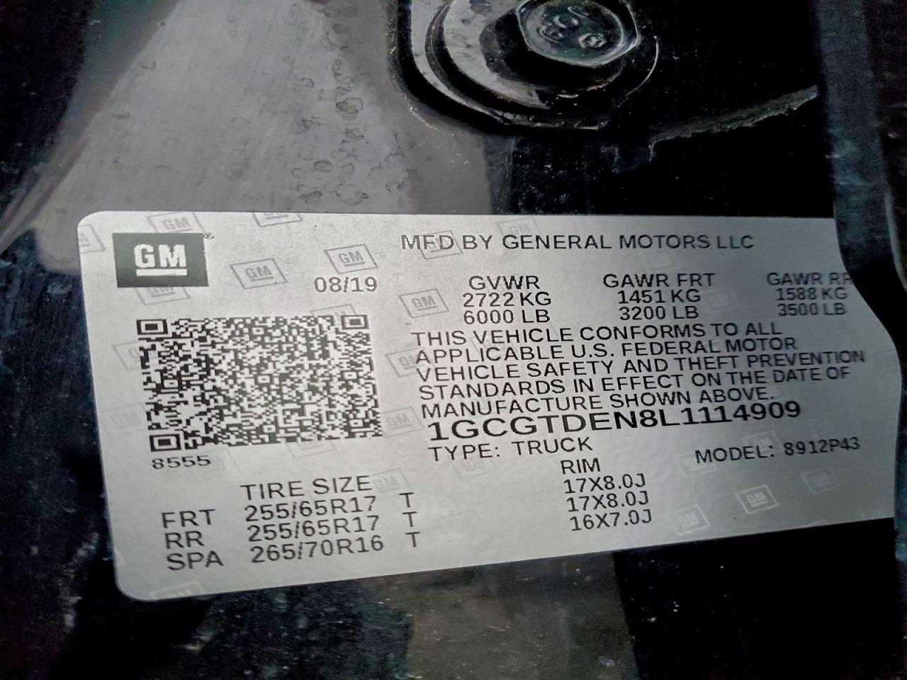 2020 Chevrolet Colorado Z71 VIN: 1GCGTDEN8L1114909 Lot: 93275745