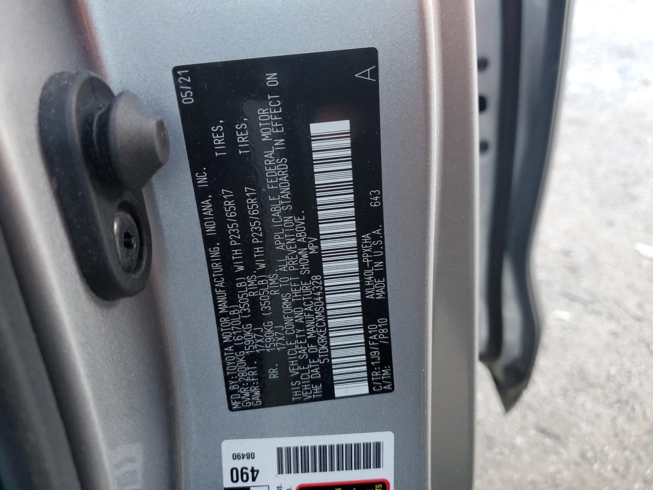 2021 Toyota Sienna Le VIN: 5TDKRKECXMS044328 Lot: 92664145