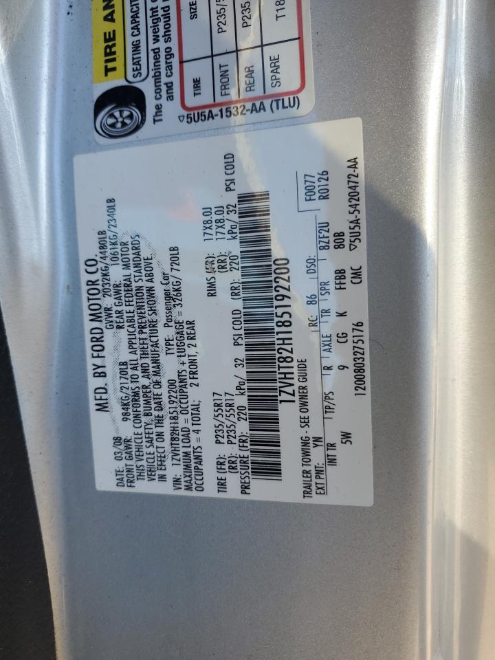 2008 Ford Mustang Gt VIN: 1ZVHT82H185192200 Lot: 91433995