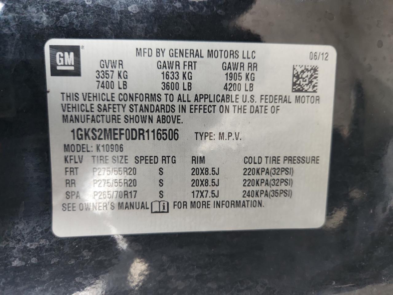 2013 GMC Yukon Xl Denali VIN: 1GKS2MEF0DR116506 Lot: 93694625