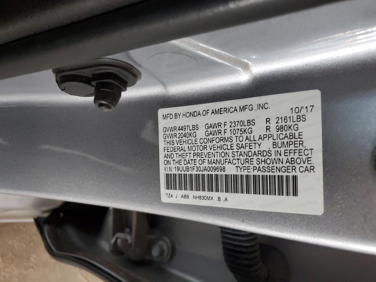 2018 Acura Tlx VIN: 19UUB1F30JA009698 Lot: 92314975