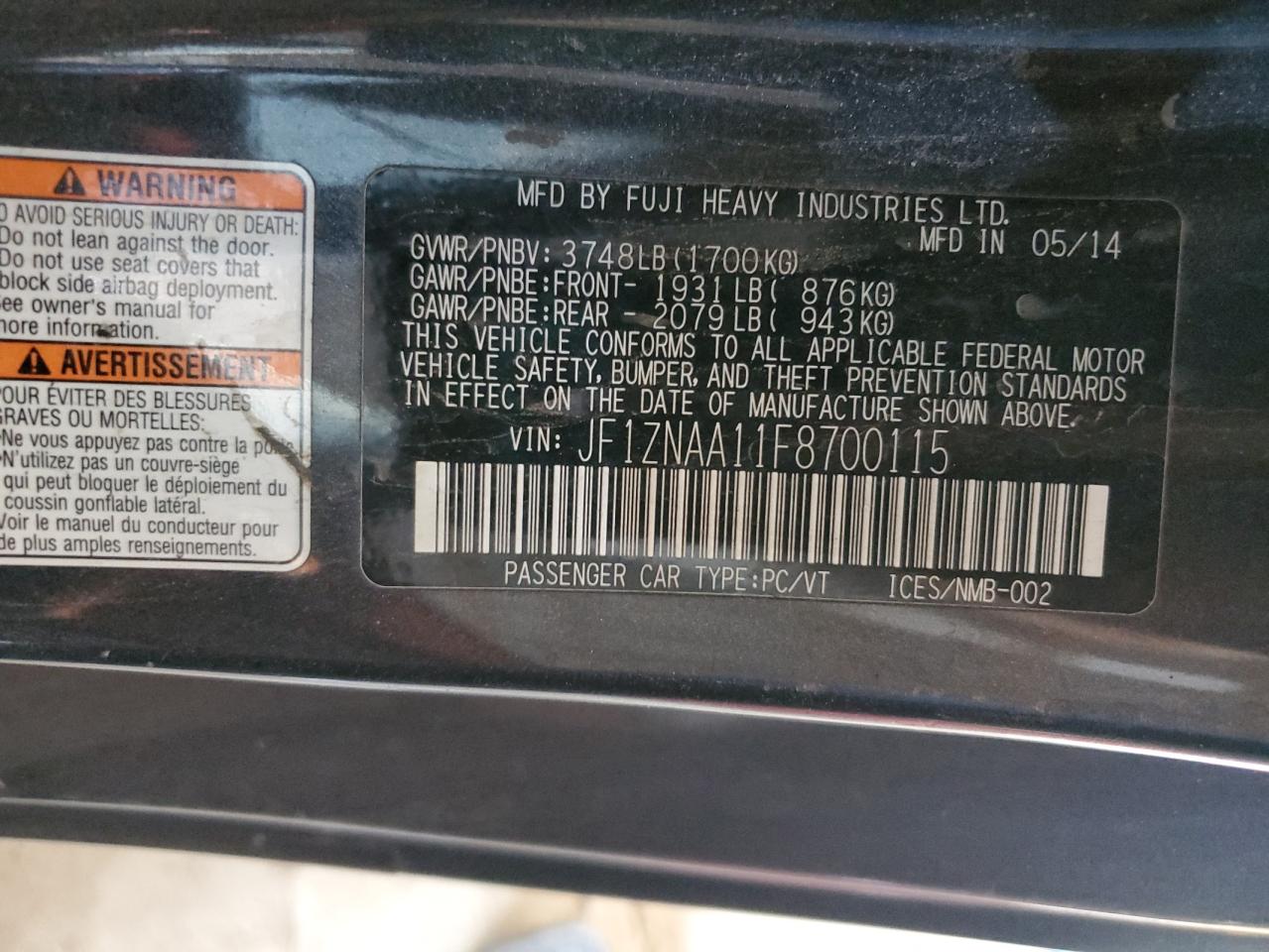 2015 Toyota Scion Fr-S VIN: JF1ZNAA11F8700115 Lot: 85411305