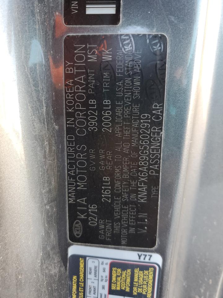 2016 Kia Forte Ex VIN: KNAFX6A89G5602919 Lot: 91703825