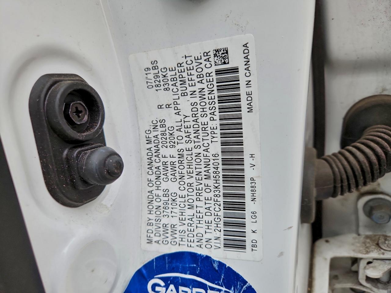 2019 Honda Civic Sport VIN: 2HGFC2F83KH584016 Lot: 94158505