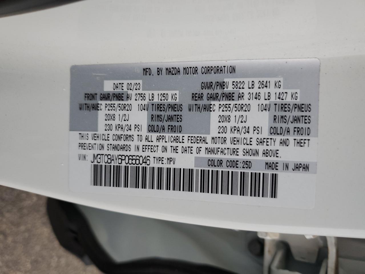 2023 Mazda Cx-9 Touring Plus VIN: JM3TCBAY6P0656046 Lot: 90499305