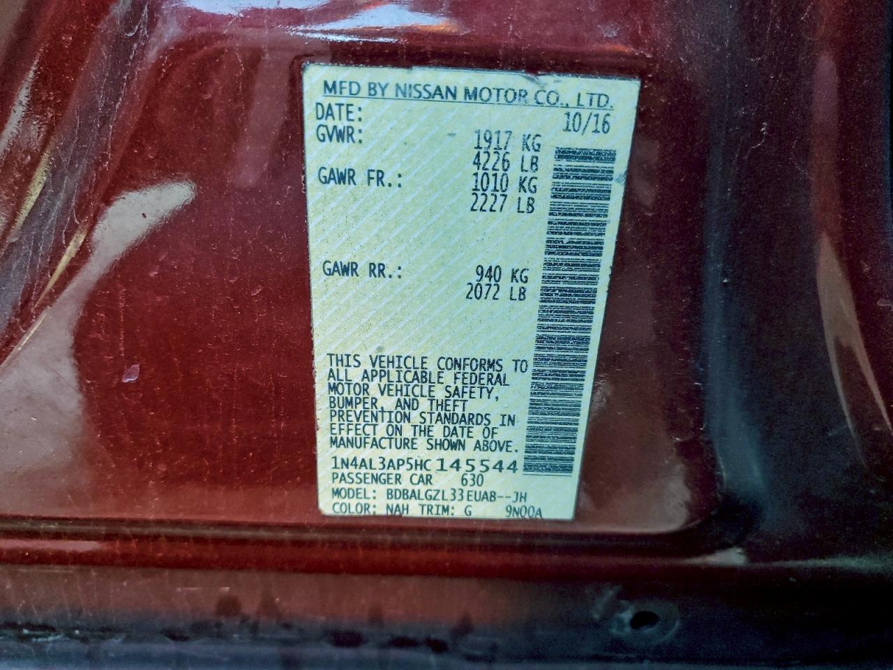 2017 Nissan Altima 2.5 VIN: 1N4AL3AP5HC145544 Lot: 94747105