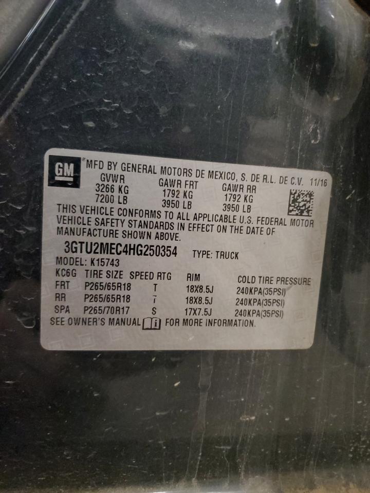 2017 GMC Sierra K1500 Sle VIN: 3GTU2MEC4HG250354 Lot: 92188335