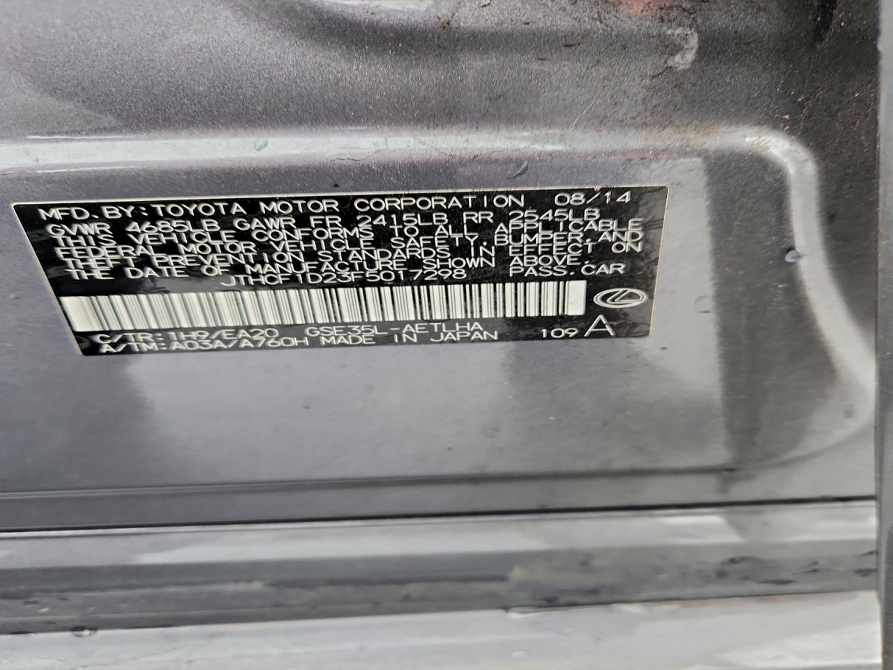 2015 Lexus Is 250 VIN: JTHCF1D23F5017298 Lot: 94257435