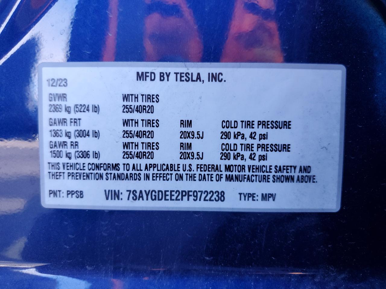 2023 Tesla Model Y VIN: 7SAYGDEE2PF972238 Lot: 91700305