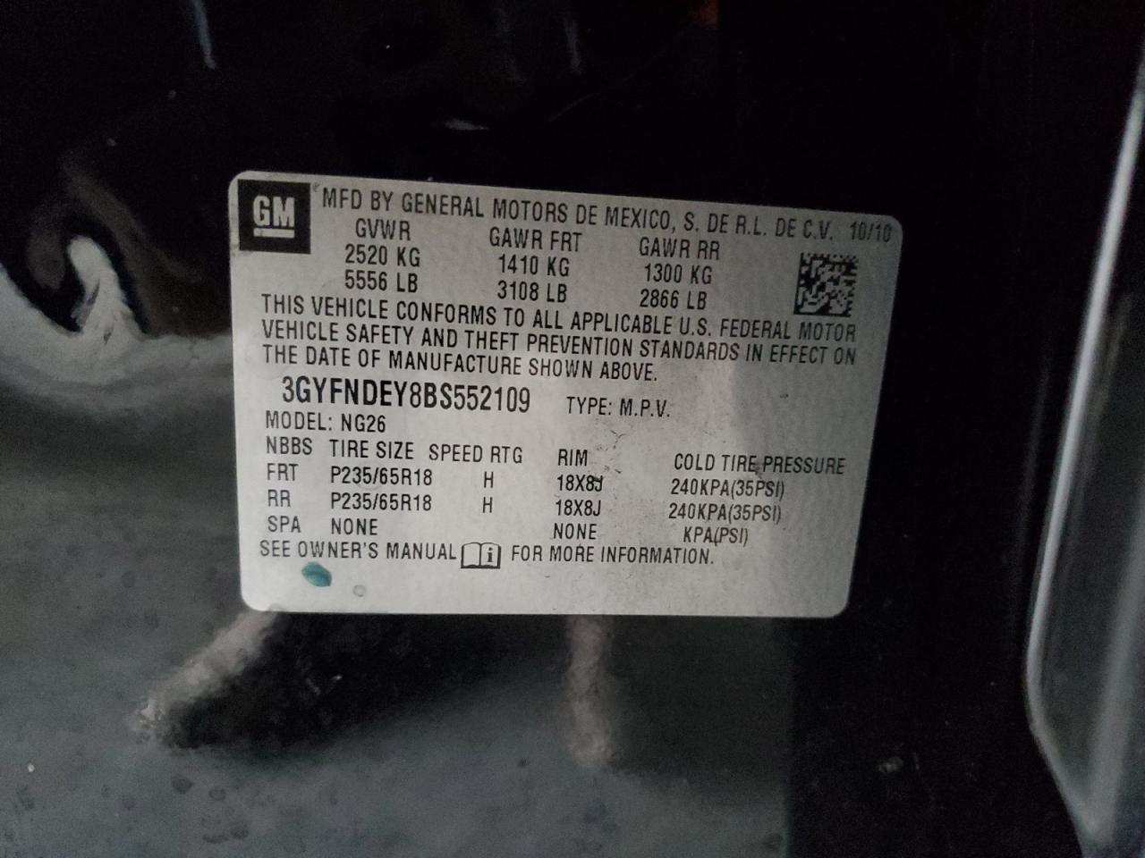 2011 Cadillac Srx Luxury Collection VIN: 3GYFNDEY8BS552109 Lot: 90350915