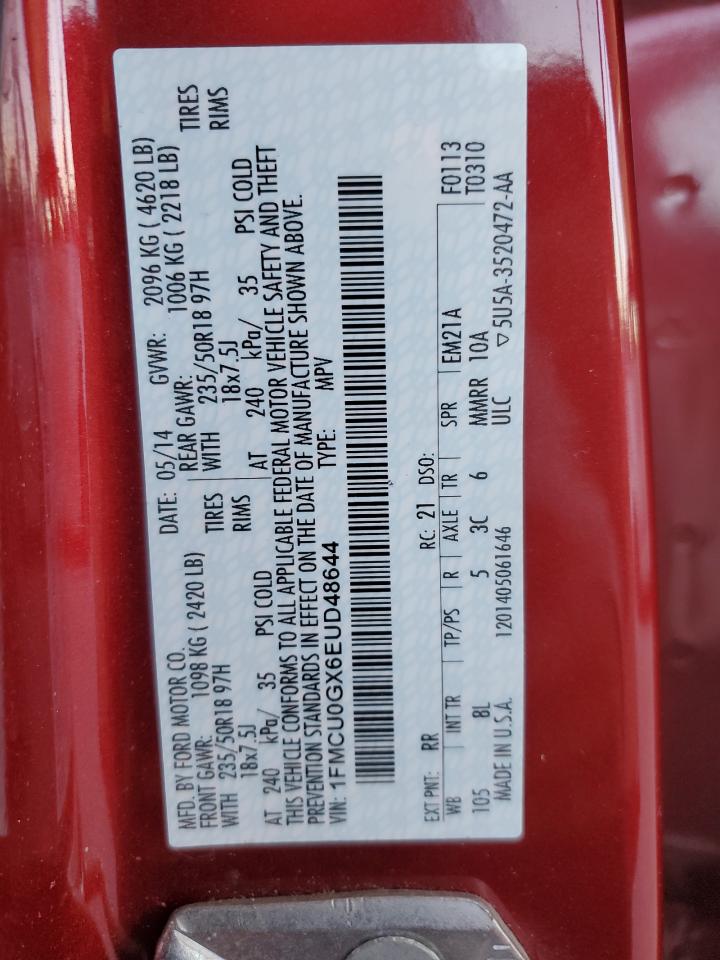 2014 Ford Escape Se VIN: 1FMCU0GX6EUD48644 Lot: 92420895