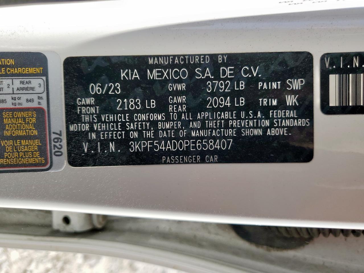 2023 Kia Forte Gt Line VIN: 3KPF54AD0PE658407 Lot: 91841485