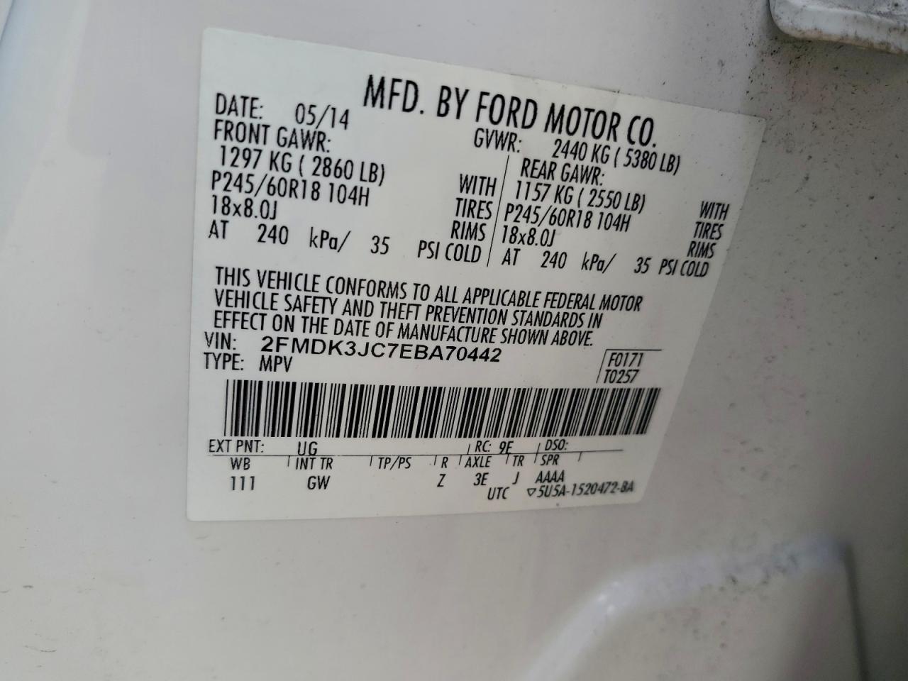 2014 Ford Edge Sel VIN: 2FMDK3JC7EBA70442 Lot: 92582535