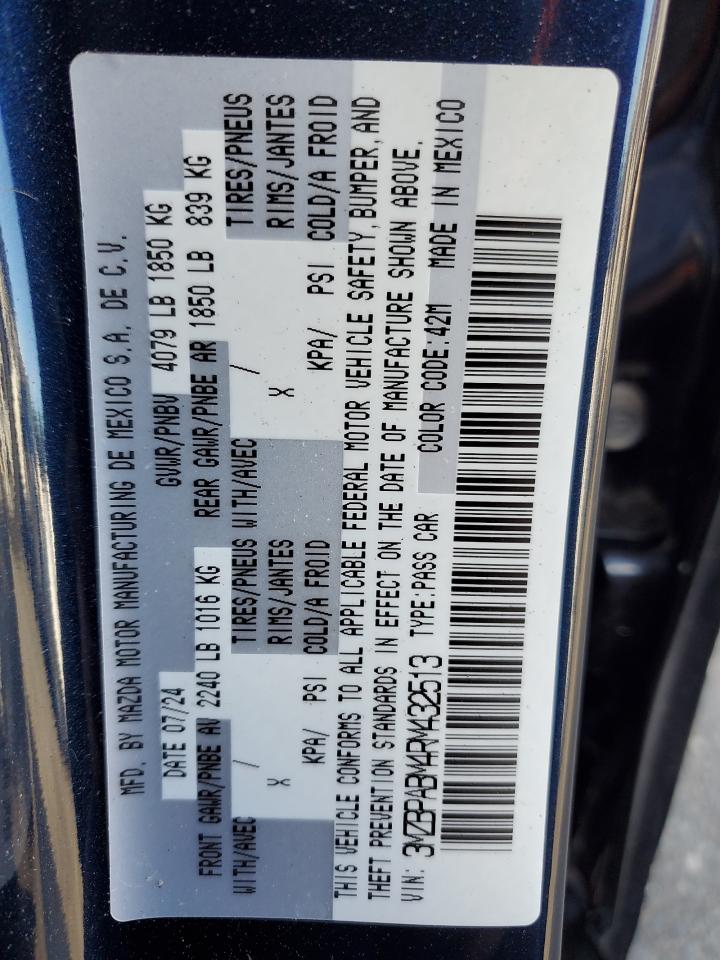 2024 Mazda 3 Select Sport VIN: 3MZBPABM4RM432513 Lot: 90575715