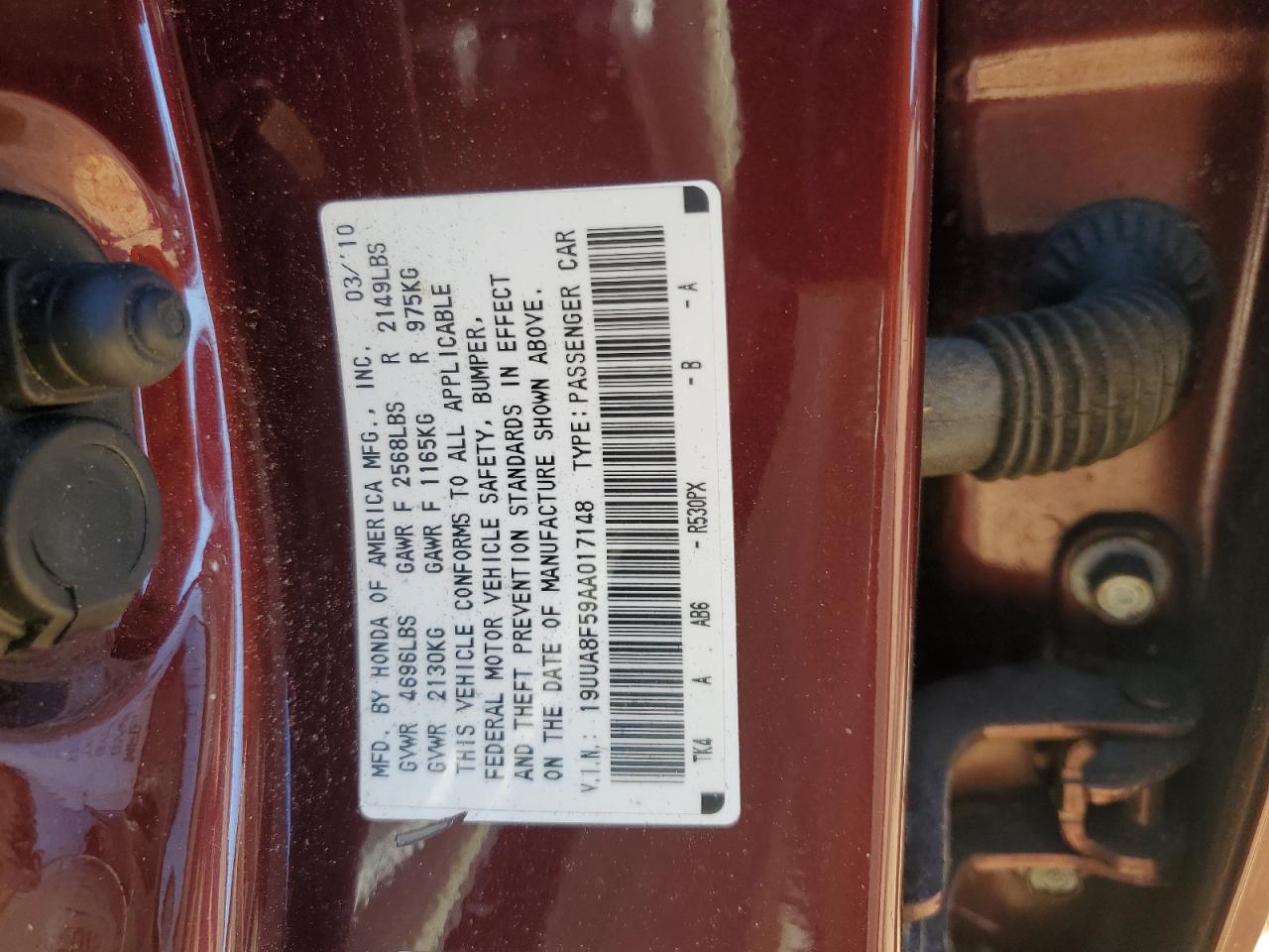 2010 Acura Tl VIN: 19UUA8F59AA017148 Lot: 92798015