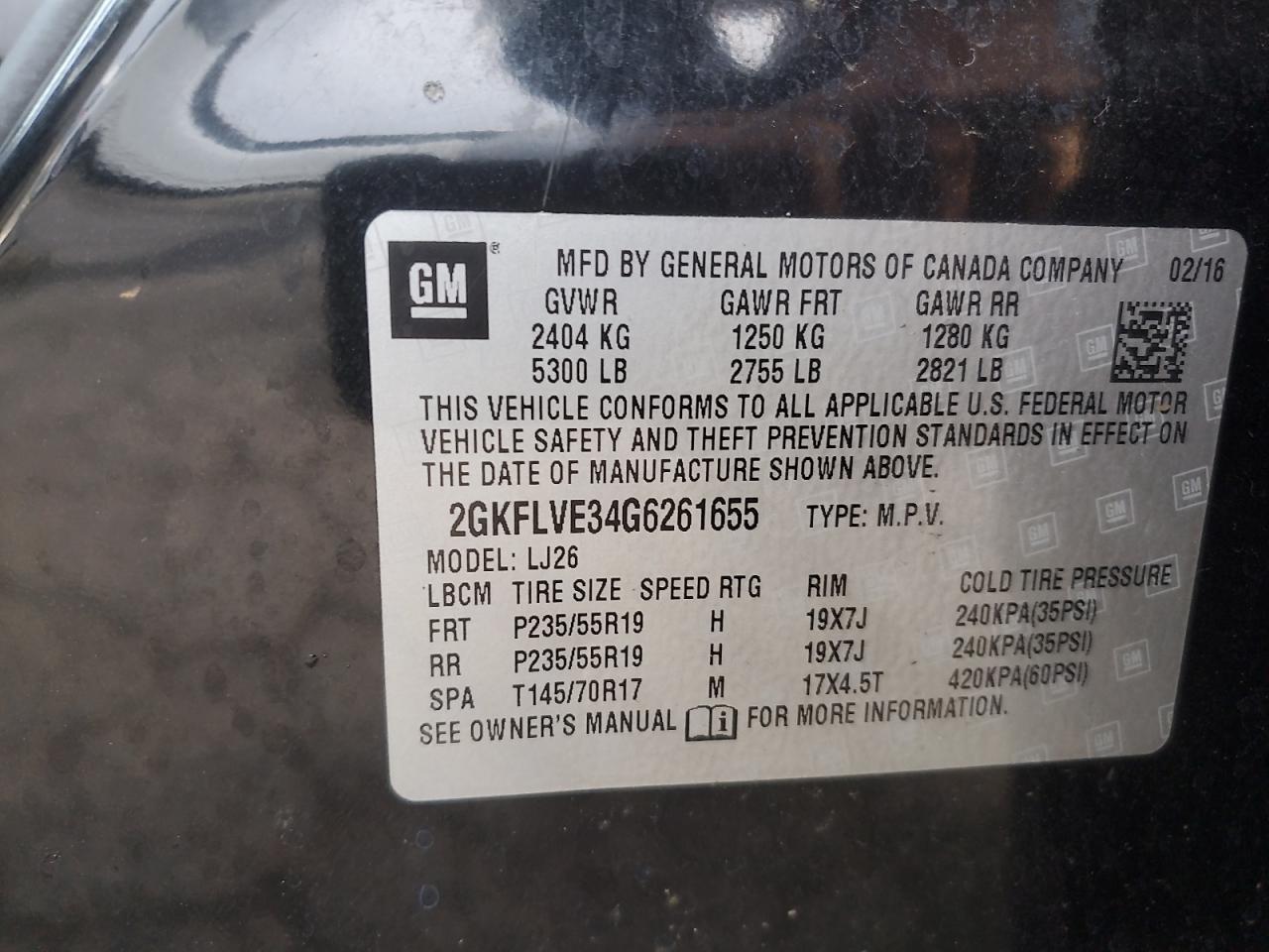 2016 GMC Terrain Denali VIN: 2GKFLVE34G6261655 Lot: 93403315