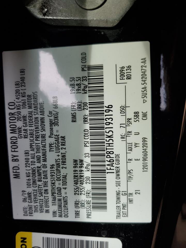 2019 Ford Mustang VIN: 1FA6P8TH5K5193196 Lot: 91090405