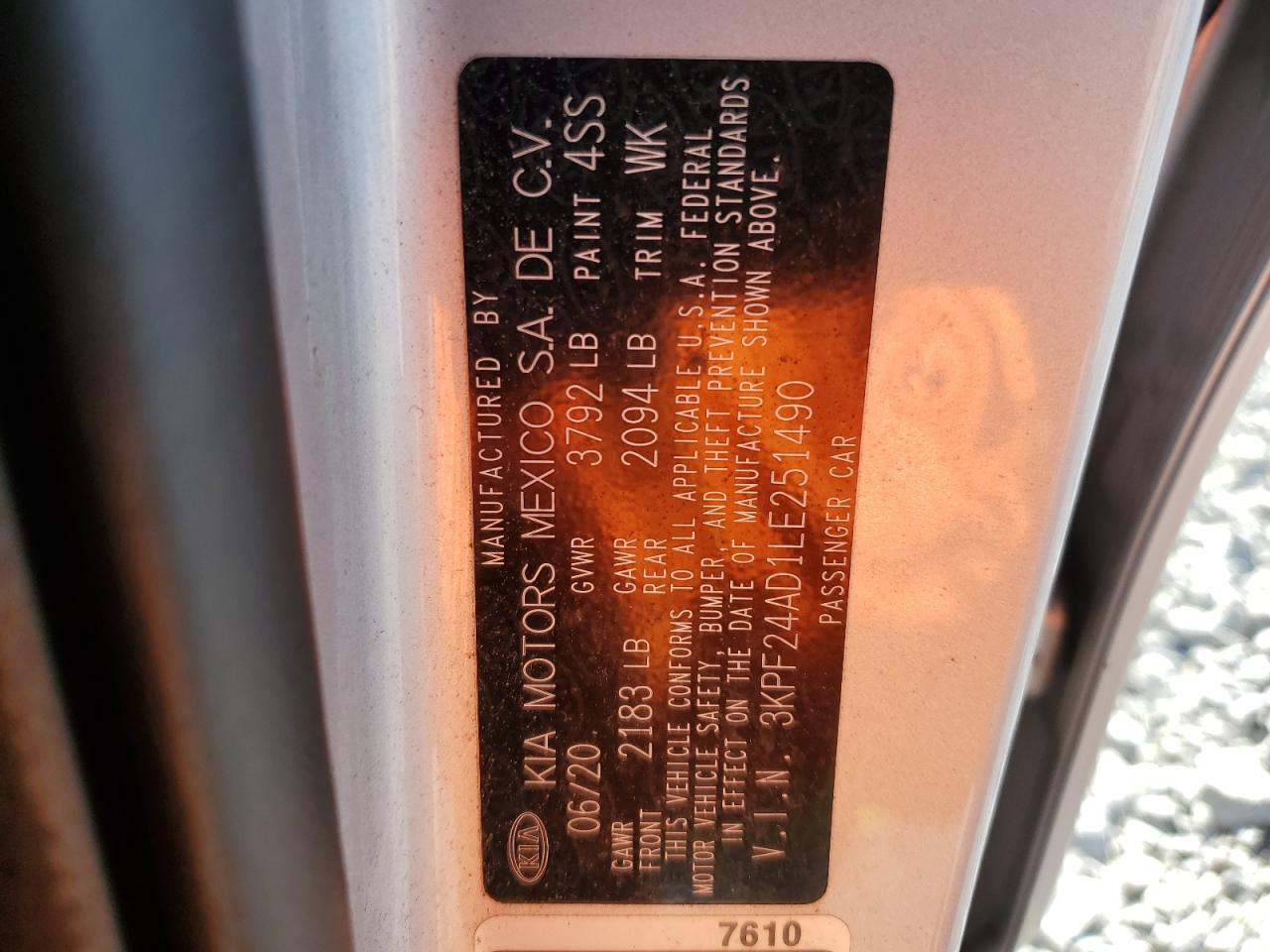 2020 Kia Forte Fe VIN: 3KPF24AD1LE251490 Lot: 82003245