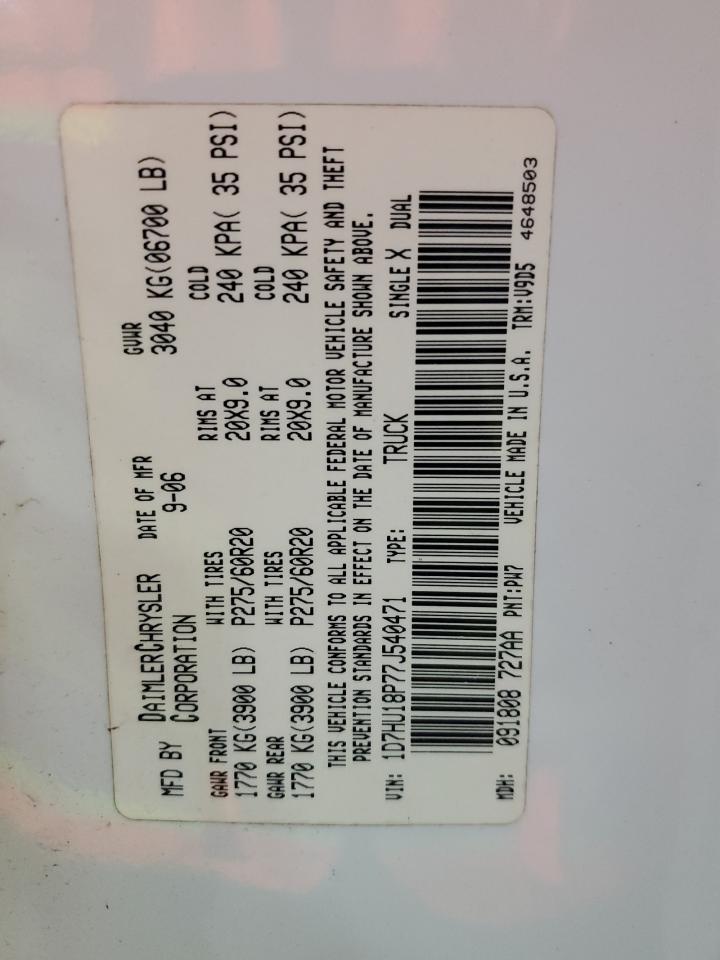 2007 Dodge Ram 1500 St VIN: 1D7HU18P77J540471 Lot: 93570185