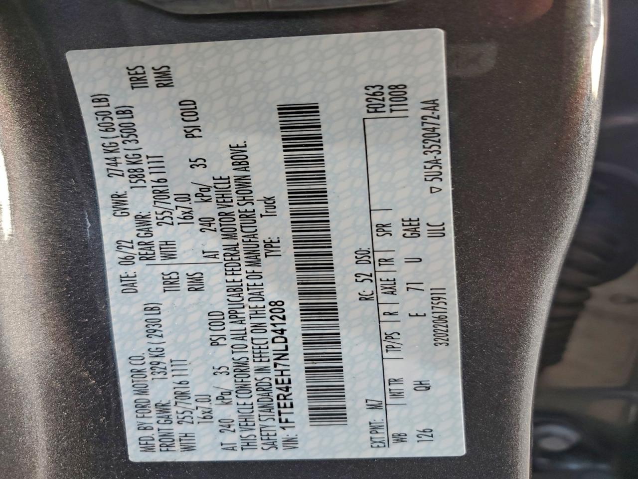 2022 Ford Ranger Xl VIN: 1FTER4EH7NLD41208 Lot: 93818855