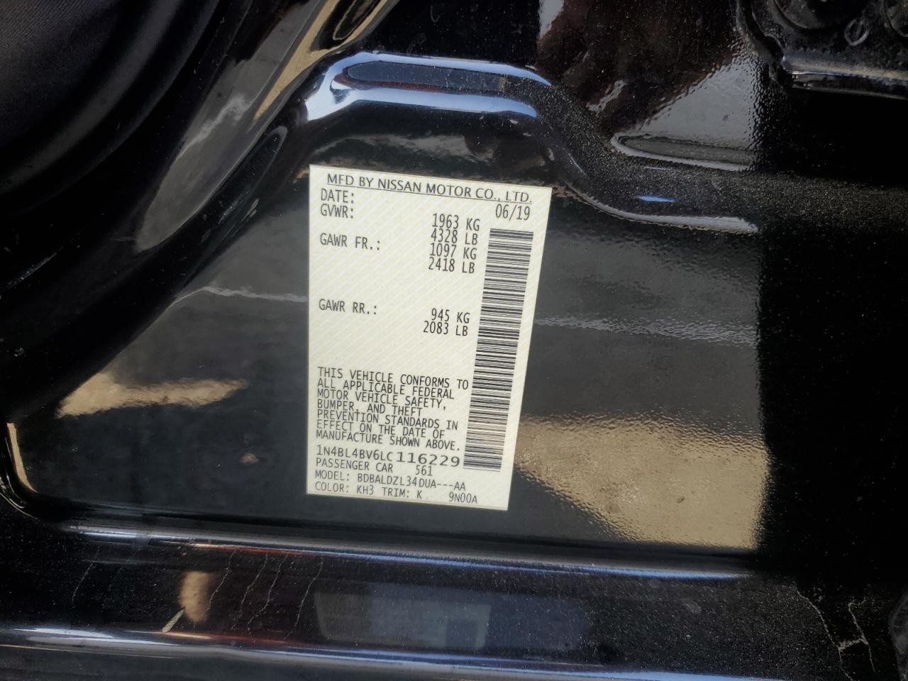 2020 Nissan Altima S VIN: 1N4BL4BV6LC116229 Lot: 93143915