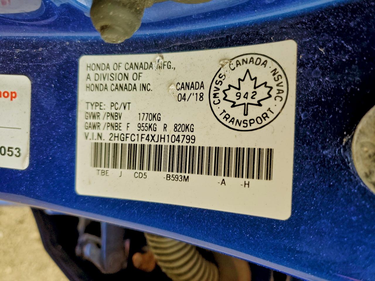 2018 Honda Civic Ex VIN: 2HGFC1F4XJH104799 Lot: 93824105