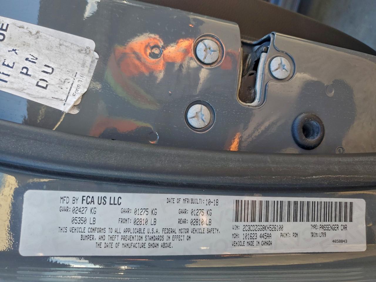 2019 Dodge Challenger Sxt VIN: 2C3CDZGG8KH526100 Lot: 93972265