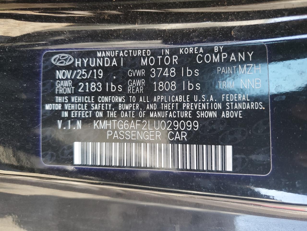 2020 Hyundai Veloster Base VIN: KMHTG6AF2LU029099 Lot: 92902075