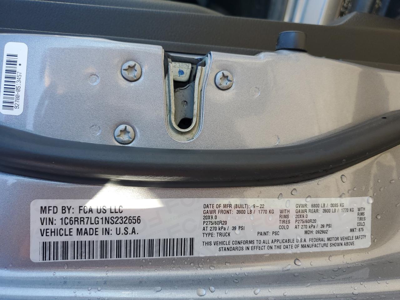 2022 Ram 1500 Classic Slt VIN: 1C6RR7LG1NS232656 Lot: 91214965