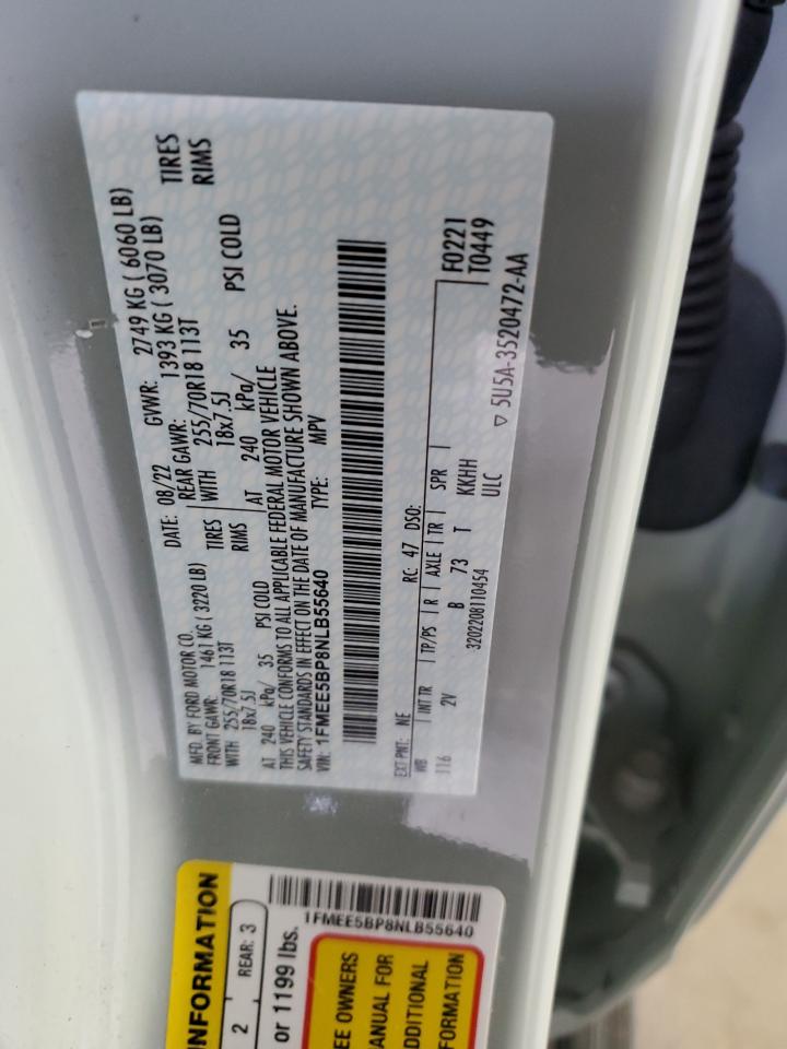 2022 Ford Bronco Base VIN: 1FMEE5BP8NLB55640 Lot: 92983845