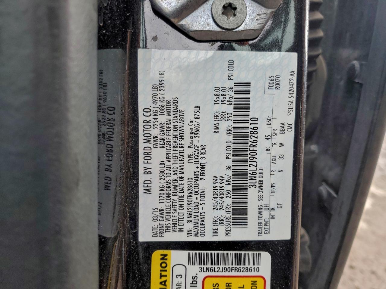 2015 Lincoln Mkz VIN: 3LN6L2J90FR628610 Lot: 94103875