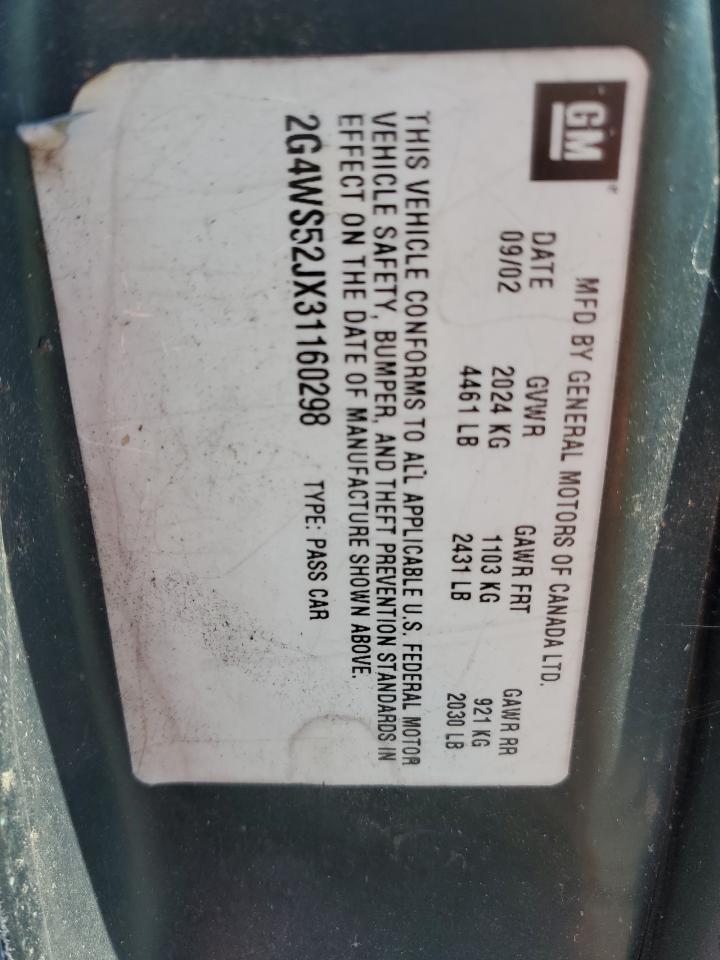 2003 Buick Century Custom VIN: 2G4WS52JX31160298 Lot: 92819605