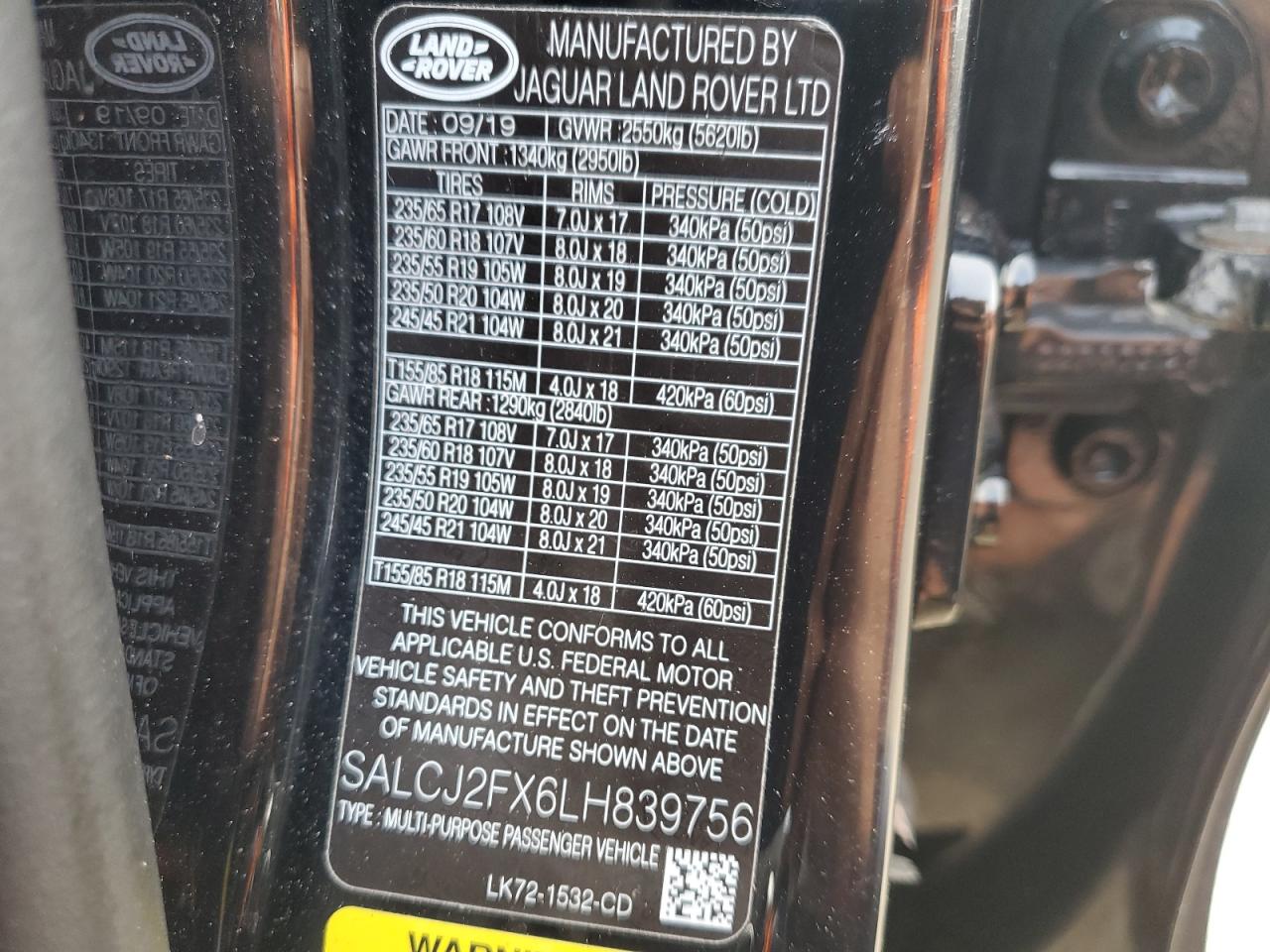 2020 Land Rover Discovery Sport S VIN: SALCJ2FX6LH839756 Lot: 91603455