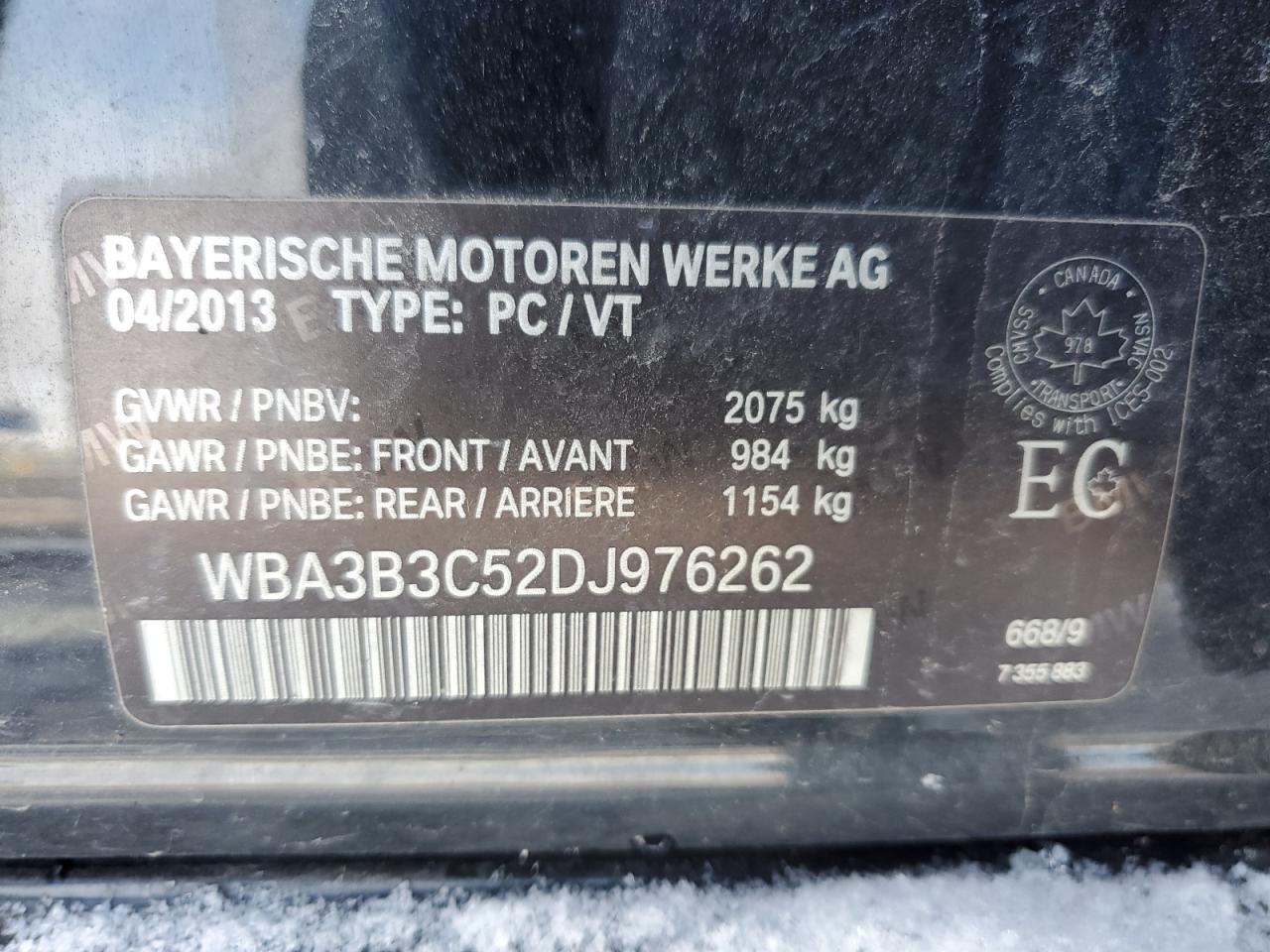 2013 BMW 328 Xi VIN: WBA3B3C52DJ976262 Lot: 90608825