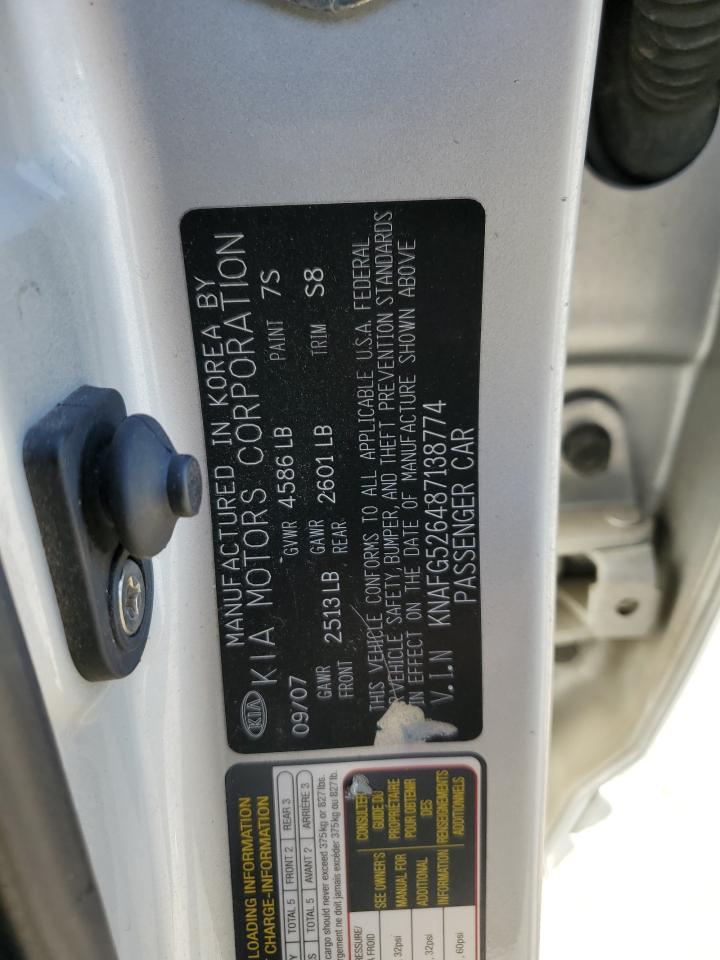 2008 Kia Rondo Lx VIN: KNAFG526487138774 Lot: 92442185