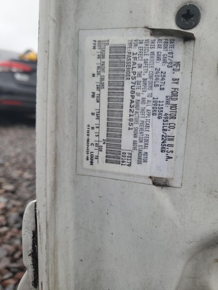 1993 Ford Taurus Gl VIN: 1FALP57U8PA321051 Lot: 92619685