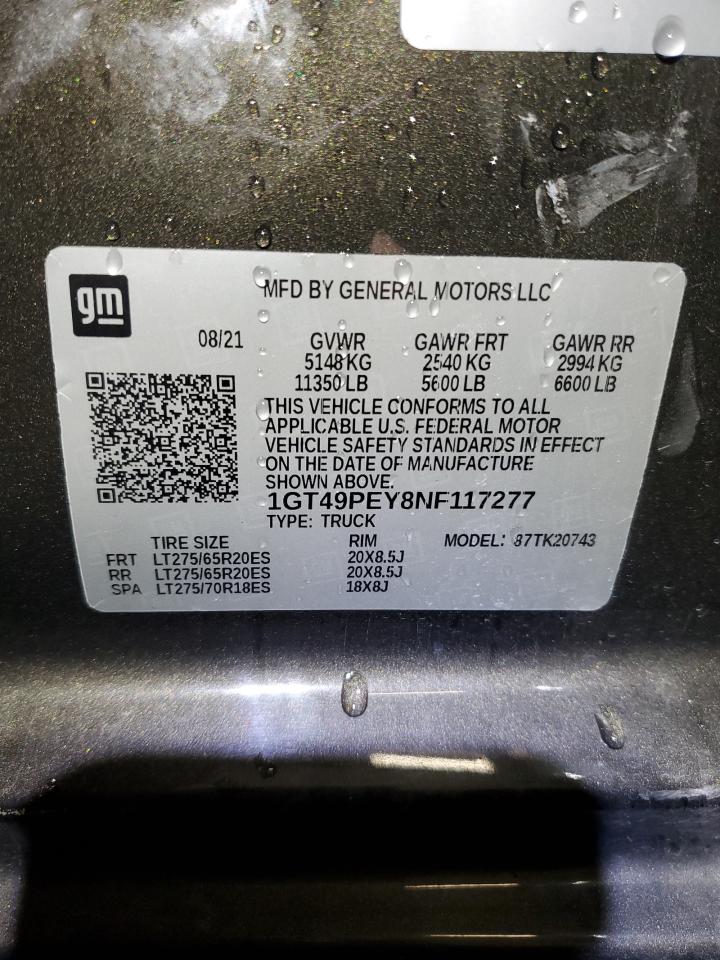 2022 GMC Sierra K2500 At4 VIN: 1GT49PEY8NF117277 Lot: 93072965