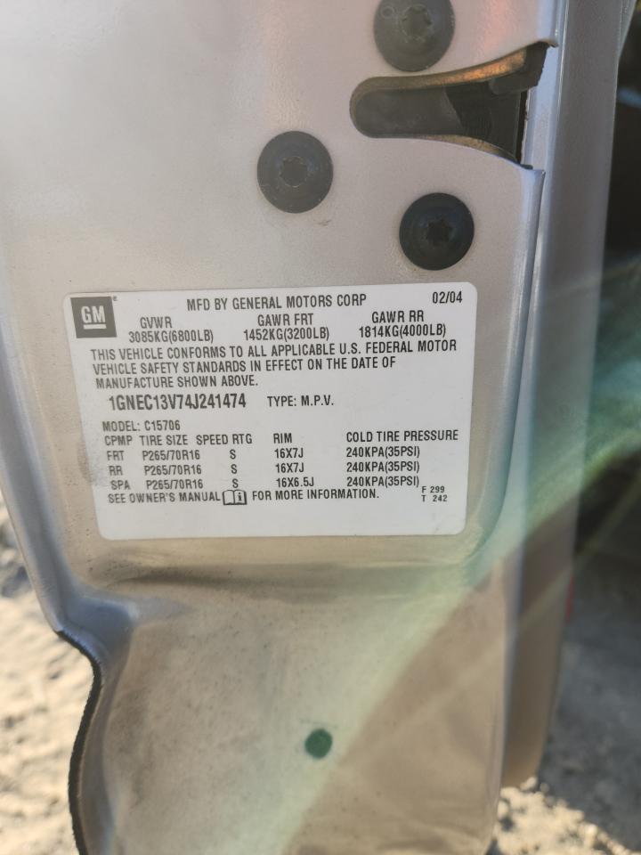 2004 Chevrolet Tahoe C1500 VIN: 1GNEC13V74J241474 Lot: 92869875