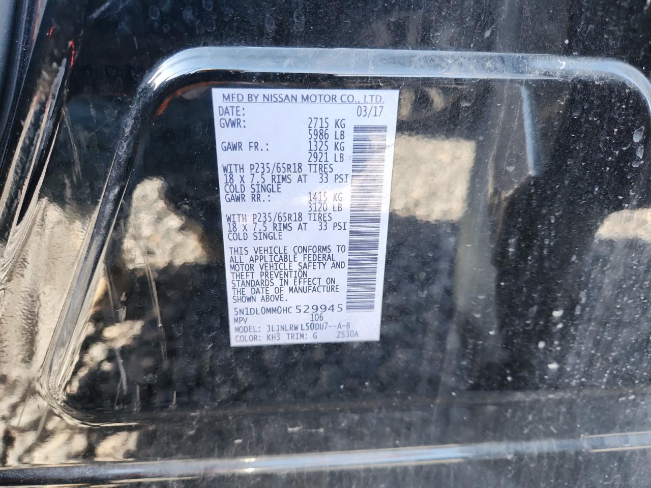 2017 Infiniti Qx60 VIN: 5N1DL0MM0HC529945 Lot: 92277675