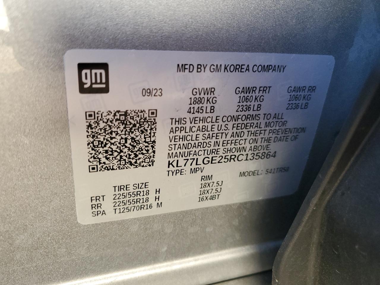 2024 Chevrolet Trax 1Rs VIN: KL77LGE25RC135864 Lot: 91862315