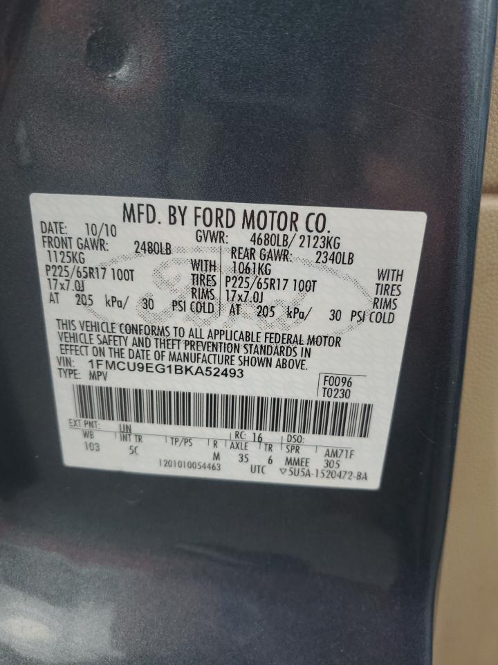 2011 Ford Escape Limited VIN: 1FMCU9EG1BKA52493 Lot: 92101585