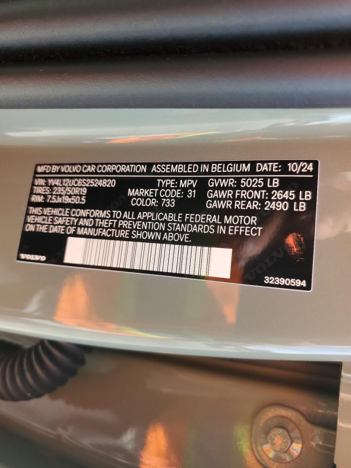 2025 Volvo Xc40 Plus VIN: YV4L12UC6S2524820 Lot: 91846235