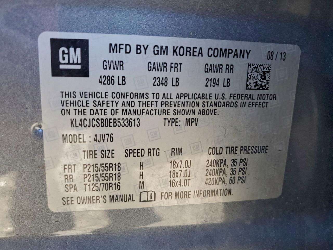 2014 Buick Encore VIN: KL4CJCSB0EB533613 Lot: 93227165