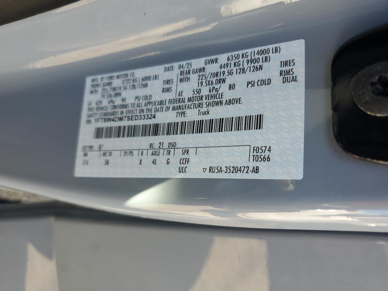 2025 Ford F450 Super Duty VIN: 1FT8W4DM7SED33324 Lot: 91695155