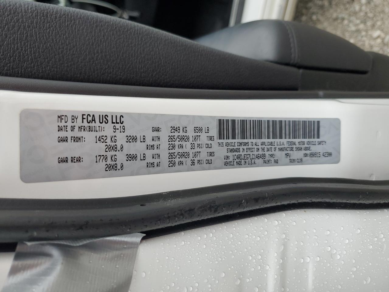 2020 Dodge Durango Citadel VIN: 1C4RDJEG7LC146499 Lot: 93047165