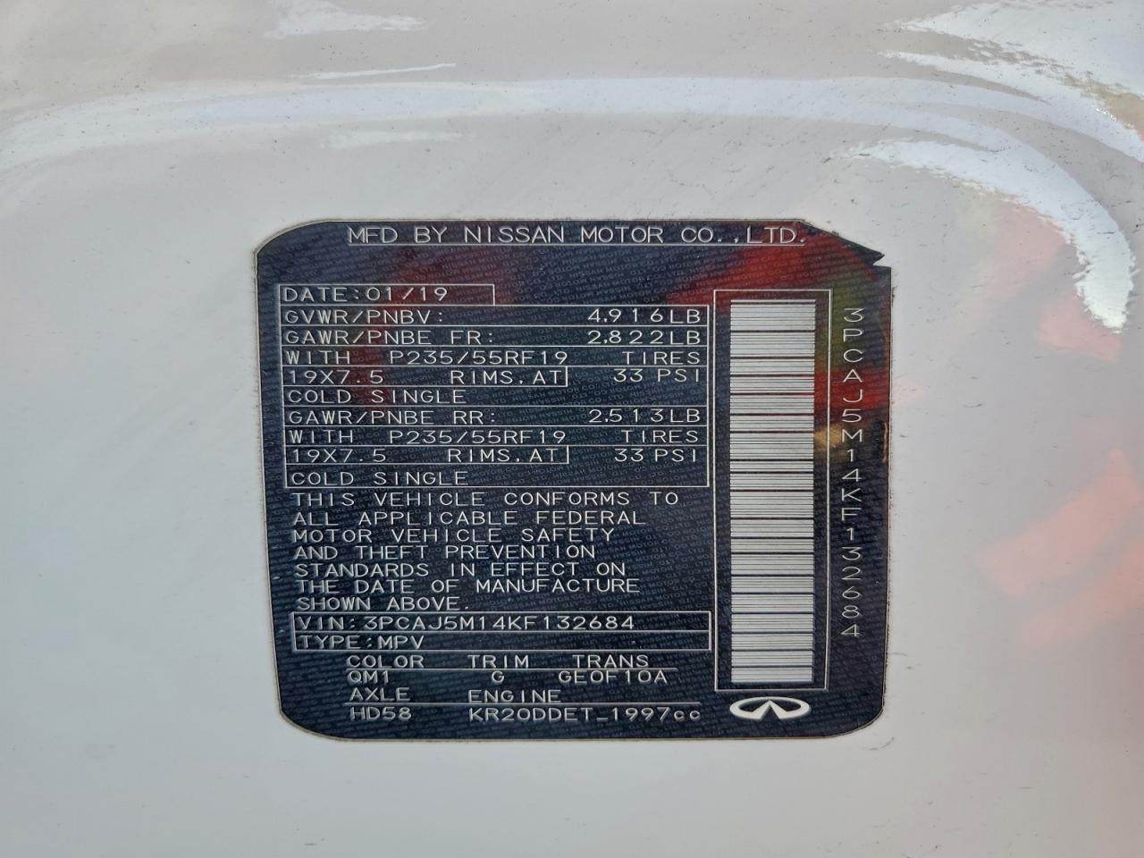 2019 Infiniti Qx50 Essential VIN: 3PCAJ5M14KF132684 Lot: 94663835