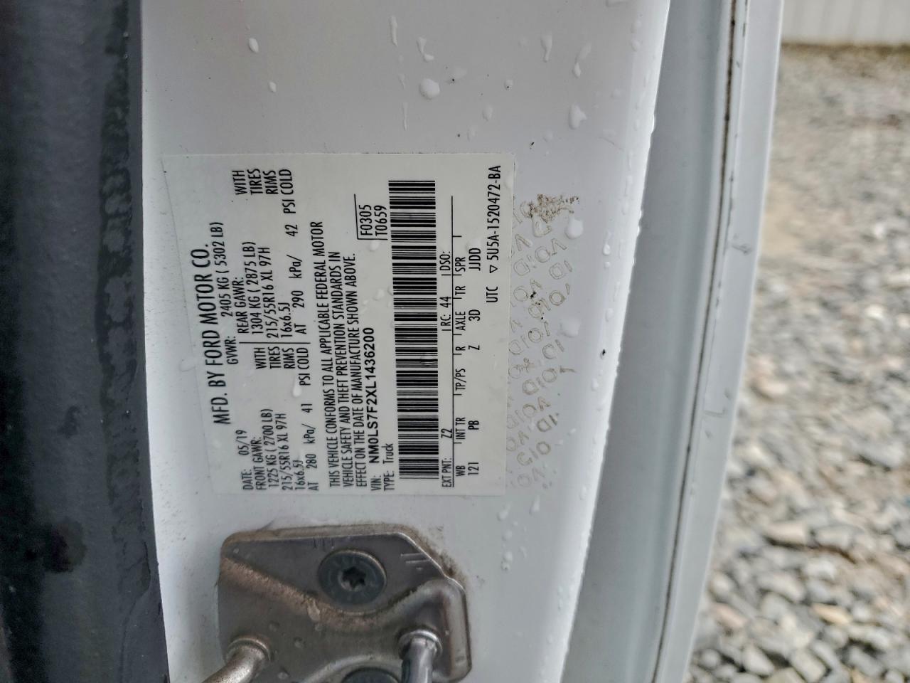 2020 Ford Transit Connect Van VIN: NM0LS7F2XL1436200 Lot: 93866525