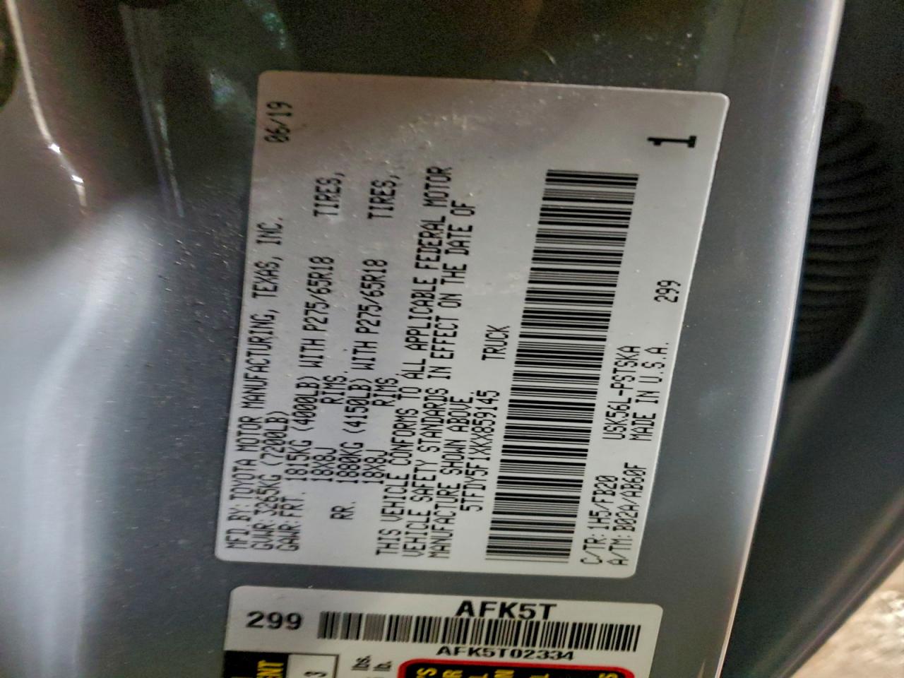 2019 Toyota Tundra Crewmax Sr5 VIN: 5TFDY5F1XKX859145 Lot: 94619935