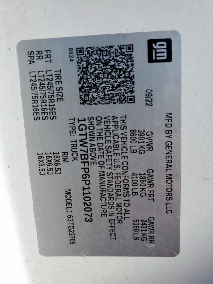 2023 GMC Savana G2500 VIN: 1GTW7BFP6P1102073 Lot: 90363175